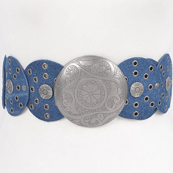 Multi Eyelet Rounds Western Belt - Blue and Silver 45 inches - Picture 1 of 2